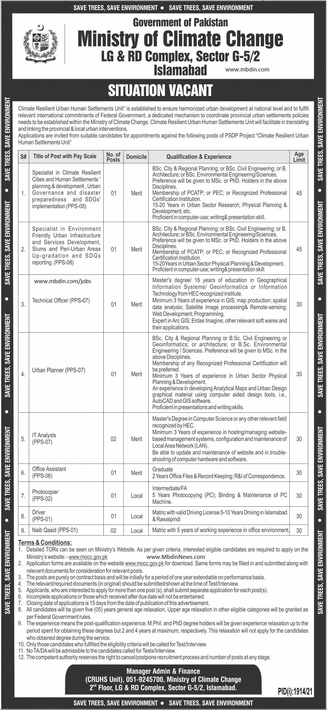 ministry of climate change jobs 2021